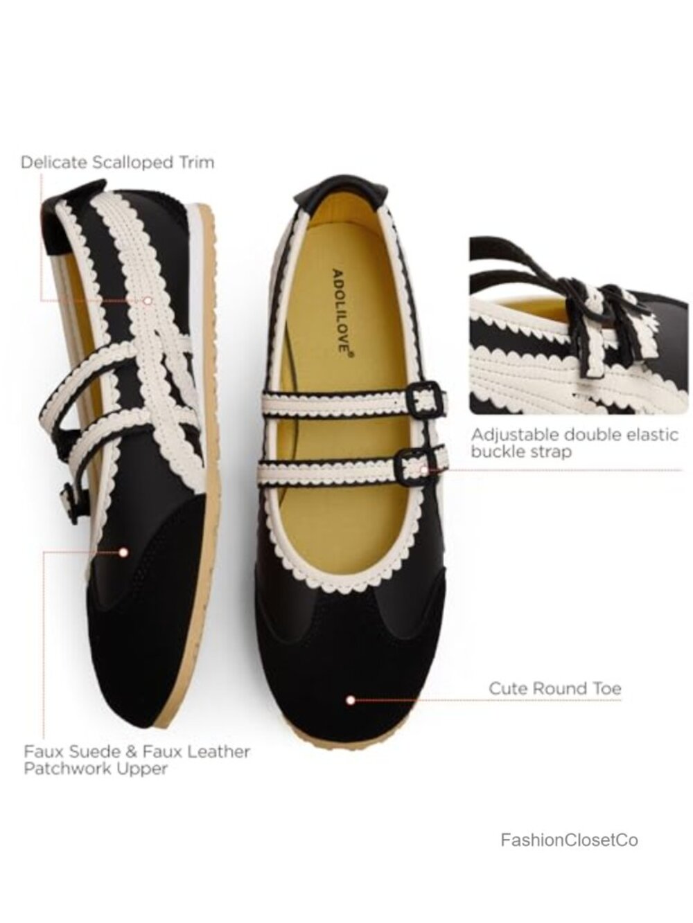 Women's Ballet Sneakers Mary Jane Flats Walking Shoes Slip On with Elastic - Picture 3 of 6